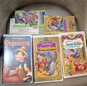 Disney VHS Collector Bundle: Pinocchio, Jungle Book, Snow White + RARE Inserts